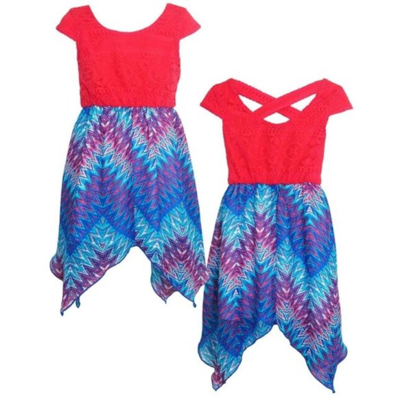 Pink & Blue GIRLS Handkerchief Edge Hem Dress XL - Picture 1 of 3